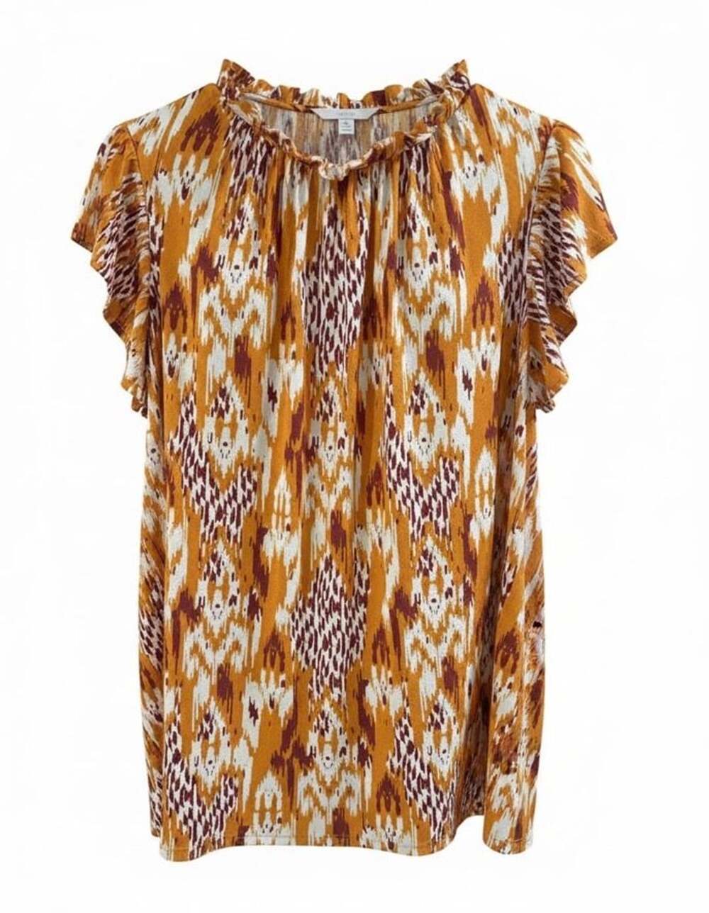 Cato Women’s Plus Size 22/24W Orange Burgundy Ikat Print Flutter Sleeve Blouse